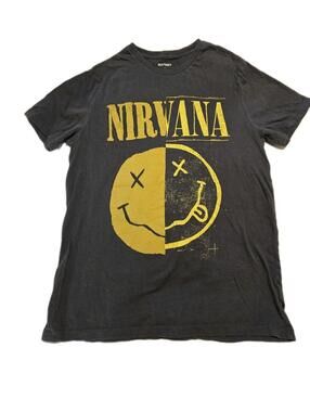 Nirvana T Shirt Adult Size Small Gray Short Sleeve Old Navy Graphic Smiley Face